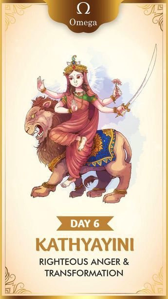 the poster for day 6 of kalthiyani righteous anger and transformation, with an image of a woman riding a lion