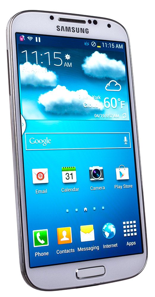 the samsung galaxy s3 mini is white and has a small screen on it's side