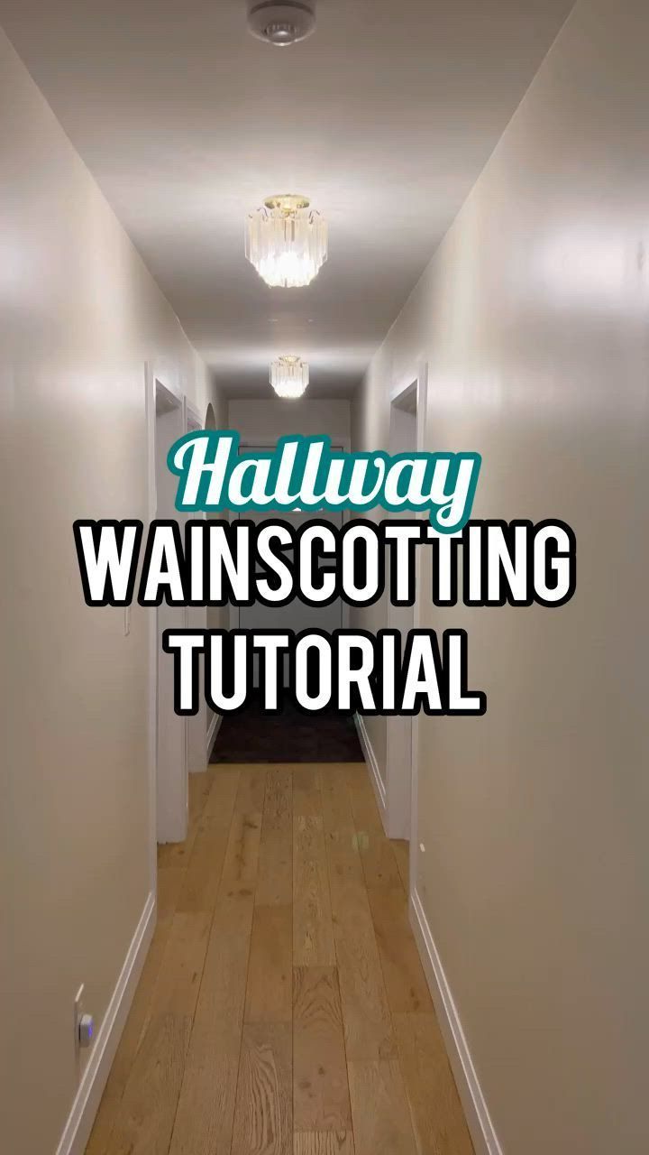 hallway with white walls and wood flooring that says, hallway wainscotting tutorial