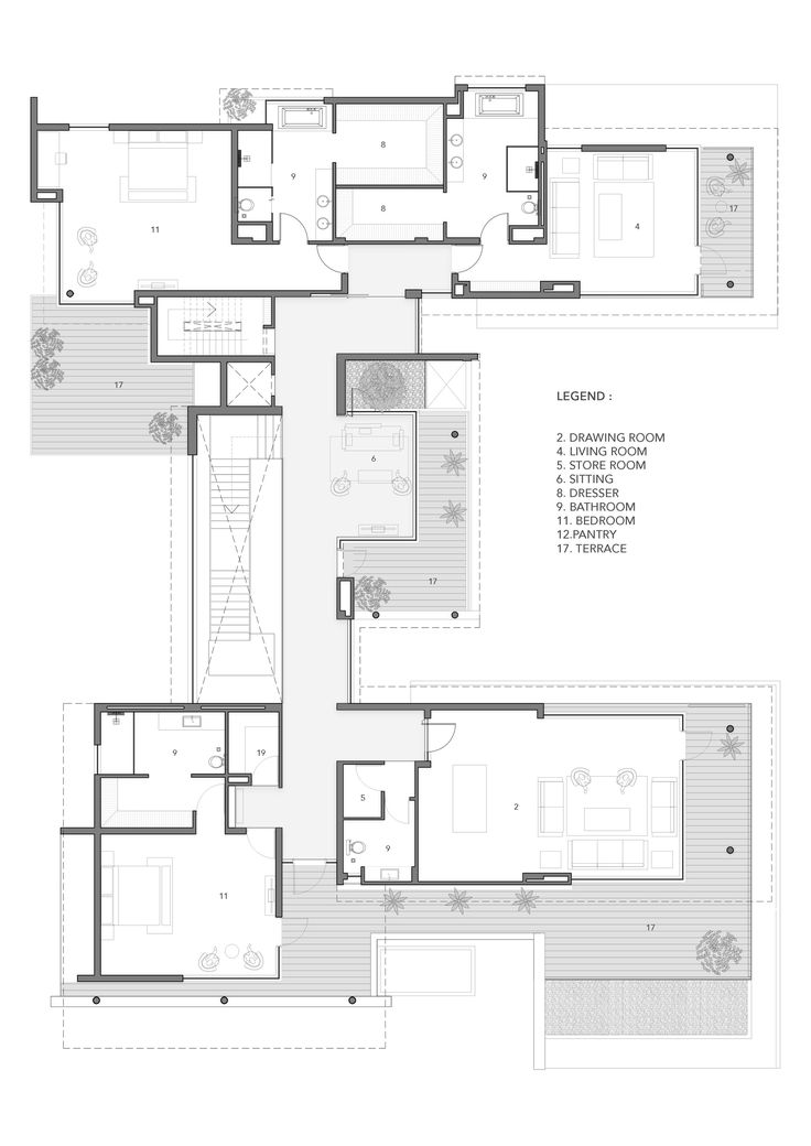 the floor plan for this modern house shows two levels and three rooms, with one living room