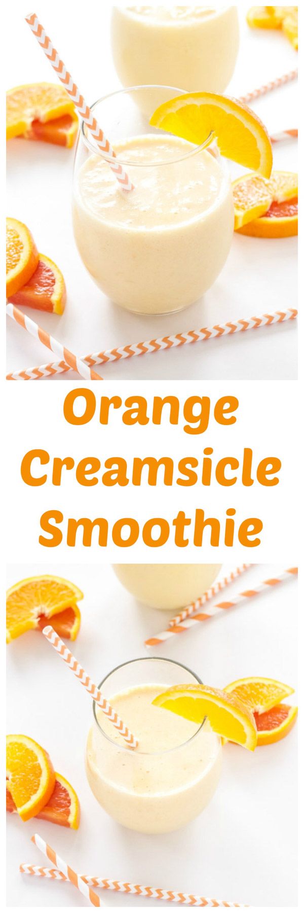 an orange creamsice smoothie is garnished with sliced oranges