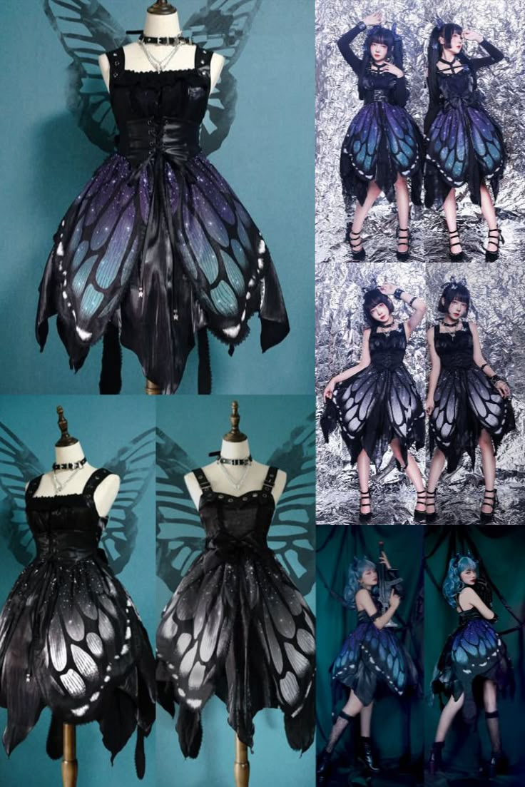 【-The Butterfly of the Night-】 #GothicLolita JSK  ◆ Only 8 Dresses Left (Size M Has Been Sold OUT! Only Size S and Size L Left)! >>> https://lolitawardrobe.com/the-butterfly-of-the-night-gothic-lolita-jsk-high-waist-version_p5814.html Butterfly Outfit Aesthetic, Mode Harajuku, Brunette Girls, Gothic Party, Gothic Mode, Butterfly Costume, Casual Cosplay, Fantasy Costumes, Butterfly Dress