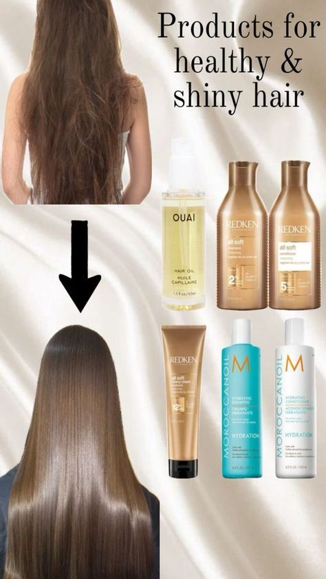 Glow Up Tips Hair, Hair Care Routine Products, Healthy Hair Mask, Healthy Hair Products, Healthy And Shiny Hair, Shiny Healthy Hair, Ouai Hair Oil, Ouai Hair, Redken All Soft