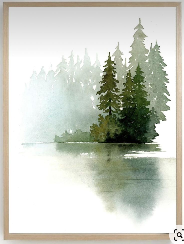 a watercolor painting with trees in the background