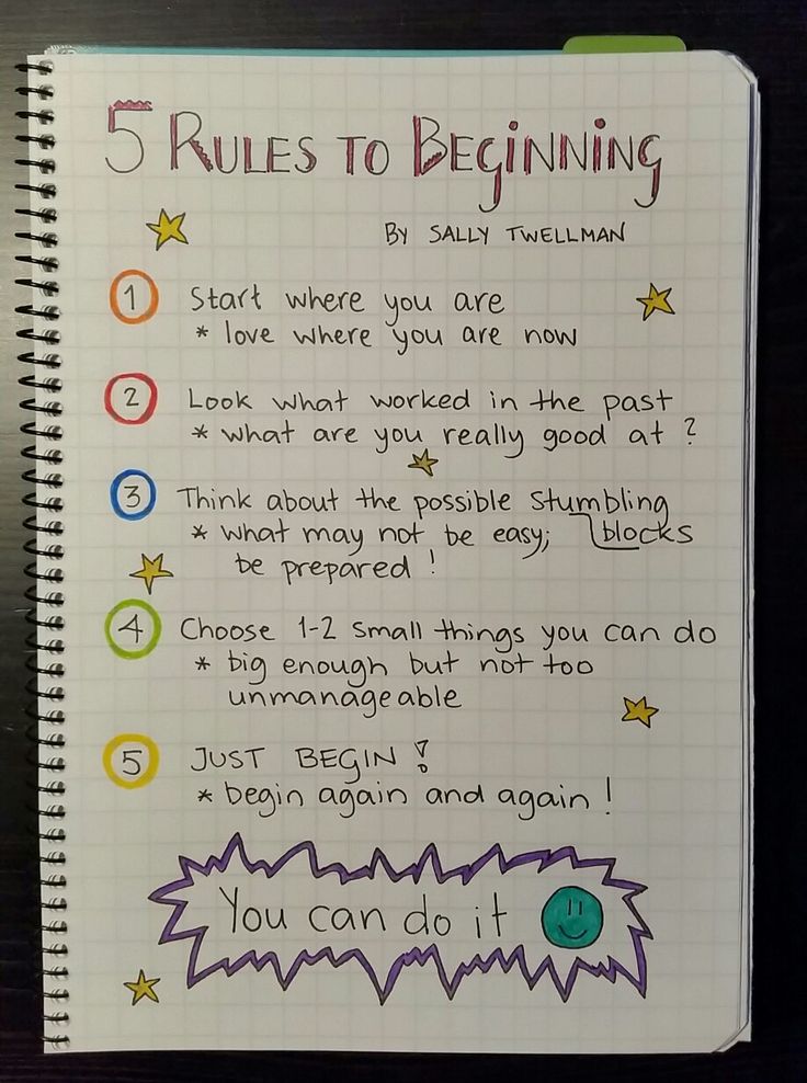 a notebook with writing on it that says 5 rules to beginning