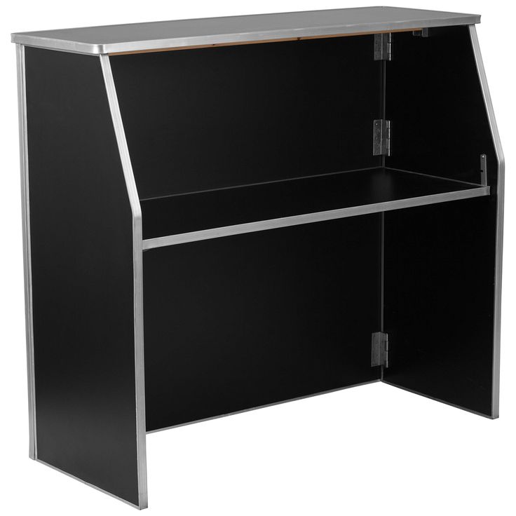 a black cabinet with silver trim on the bottom