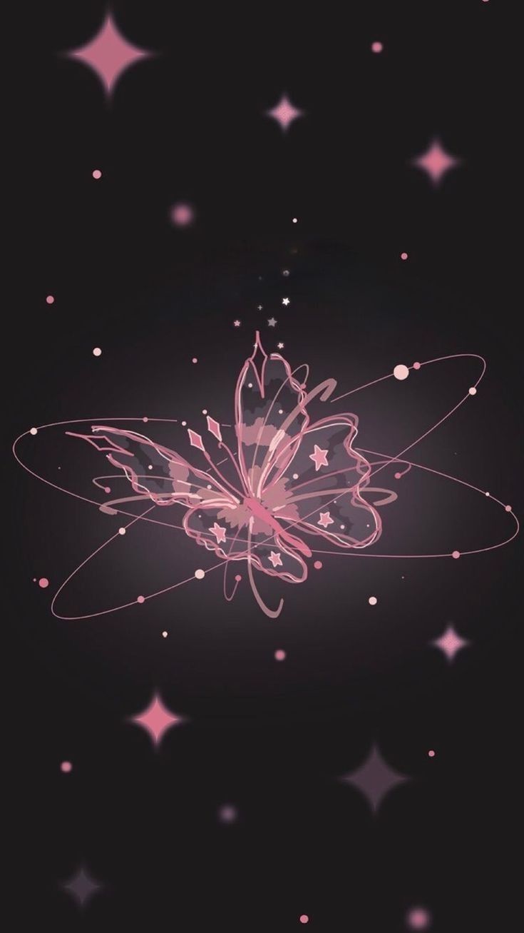 an abstract pink flower with stars in the background and text that reads, i love you