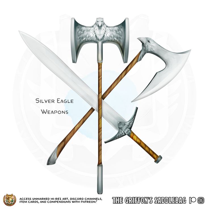 {The Griffon's Saddlebag} Silver Eagle Weapons | Weapon (greataxe, greatsword, lance, or maul) : UnearthedArcana Greataxe Dnd, The Griffon's Saddlebag, Griffon's Saddlebag, Homebrew Items, Dnd Magic Items, Dnd Magic, Dnd Homebrew, Fantasy Items, Dnd 5e Homebrew