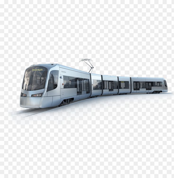 a silver train is traveling down the tracks with no background, hd png clipart