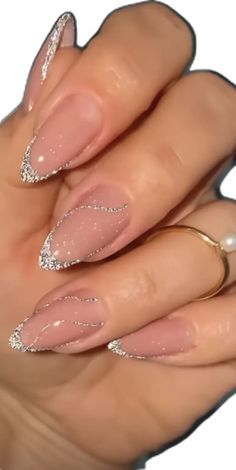 Chrome With Glitter Nails, Eid Nails, Silver Acrylic Nails, Hannah Lee, New Year Nails, Prom Nails Silver, Fab Nails, New Years Nail Designs, Silver Glitter Nails