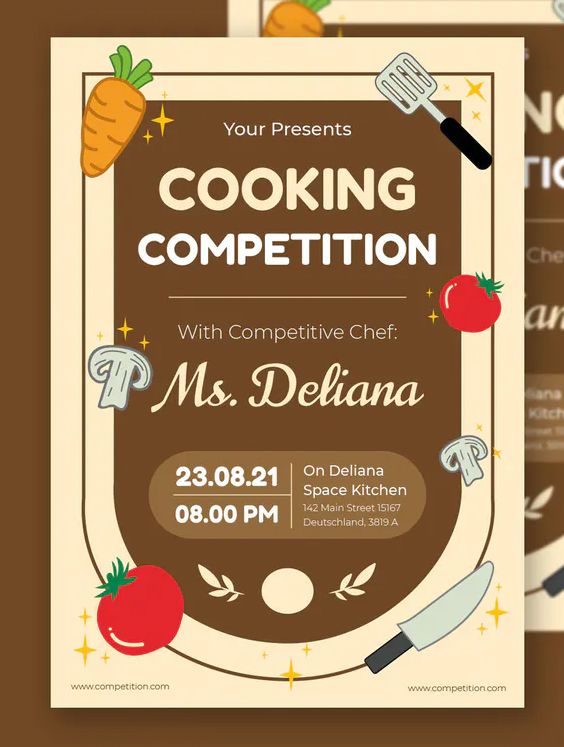 the cooking competition flyer is ready to be used as a poster for an event or party