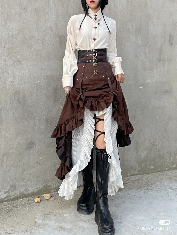 Steampunk Skirt Outfit, Pirate Aesthetic Fashion, Tavern Aesthetic Outfits, Simple Steampunk Outfit, Steampunk Fashion Aesthetic, Pirate Outfit Female Modern, Fantasy Librarian, Pirate Aesthetic Female Outfit, Dnd Witch