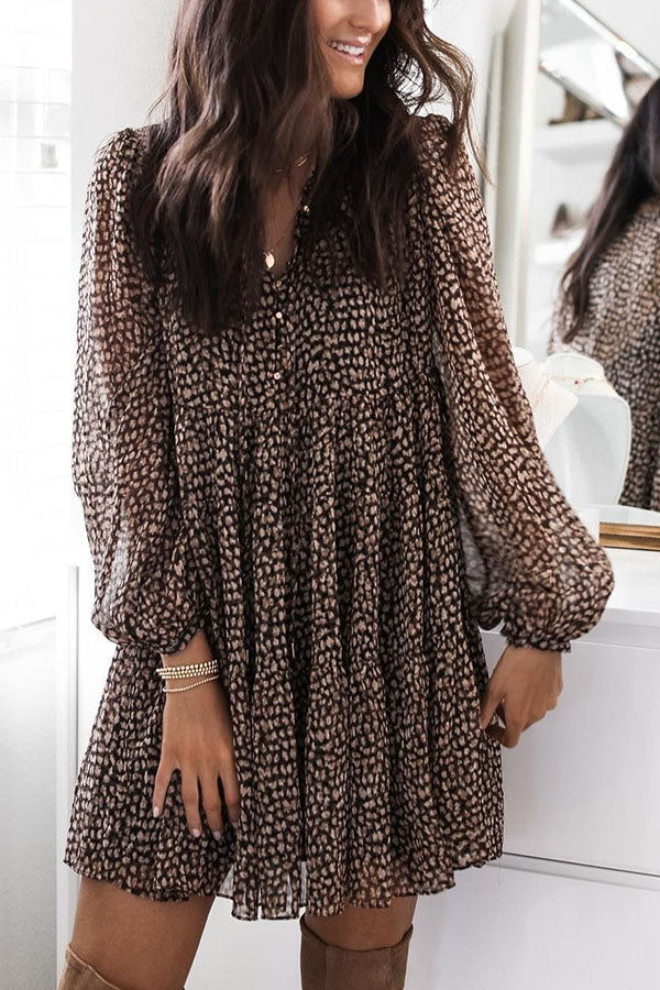 Dreamy Days Leopard Print Babydoll Mini Dress Cheap Fall Daywear Mini Dress, Fall Dress With Leggyand Booties, Mode Boho, Elegant Party Dresses, Womens Fall Dress, Long Sleeve Print Dress, Loose Outfit, Black Long Sleeve Dress, Vestido Casual