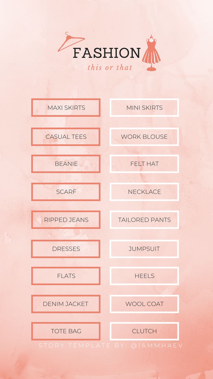 the fashion checklist is displayed on a pink background