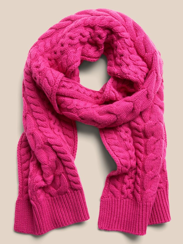 A signature staghorn cable-knit stitch flanked by rows of smaller cable-stitches adorn this cozy cashmere scarf.  Length: 77" (195. 6cm) Width: 13" (33cm) Peony Pink, Cable Stitch, Red Sweater, Knit Stitch, Cashmere Scarf, Red Sweaters, Cable Knit, Knitted Scarf, Banana Republic