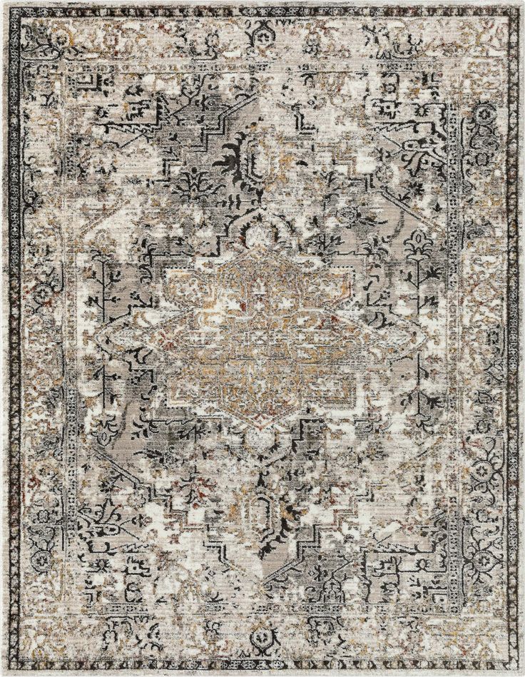 Horosan Heriz Medallion Vintage Grey Ivory Area Rug HR-38 | Well Woven Traditional Rug, Gray And Brown Area Rug, Brown And Gray Rug, Charcoal Grey Couch, Beige And Black Vintage Rug, Modern Ristic Rugs, Farmhouse Modern Decor, Light Gray Couch, Dark Grey Couches