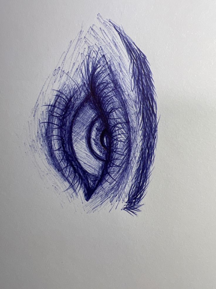 a drawing of an eye in blue ink