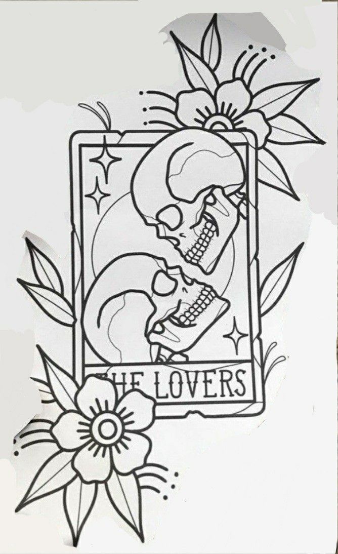 an image of the lovers playing cards with flowers and leaves on it, in black and white