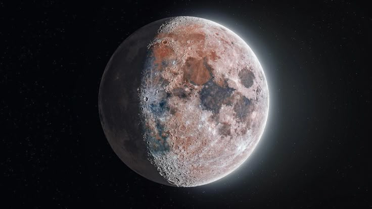 an artist's rendering of the moon in outer space, with stars around it