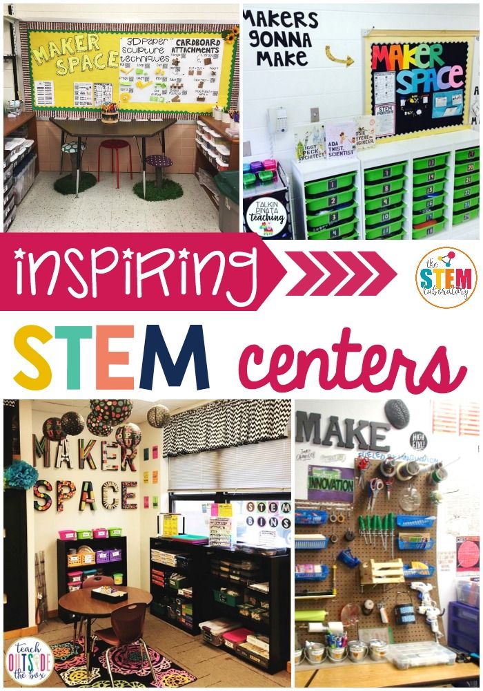 When it comes to setting up your STEM (science, technology, engineering and math) center, picking the perfect spot can make or break it. If you want to do it right, you need to be sure to have plenty of space for students to work AND enough room to store all of your supplies! So, to help you start brainstorming the perfect set-up for YOUR unique classroom, I've gathered some of my favorite STEM works spaces and  some inspiring storage ideas too. #stemcenters #makerspace #classroomdecor Steam Lab Classroom, Steam Center In Classroom, Math Science Classroom Setup, Stem Sign Classroom, Science Centers Elementary, Stem Centers Elementary, Science Lab Classroom Design, Steam Lab Elementary Decor, Stem Areas In Classroom