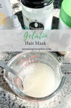 Gelatin Hair Mask Diy, Hair Mask For Soft Hair, Hair Mask With Coconut Oil, Gelatin Mask, Gelatin Hair Mask, Coconut Oil Hair Mask Diy, How To Make Jello, Damaged Hair Diy, Homemade Hair Treatments