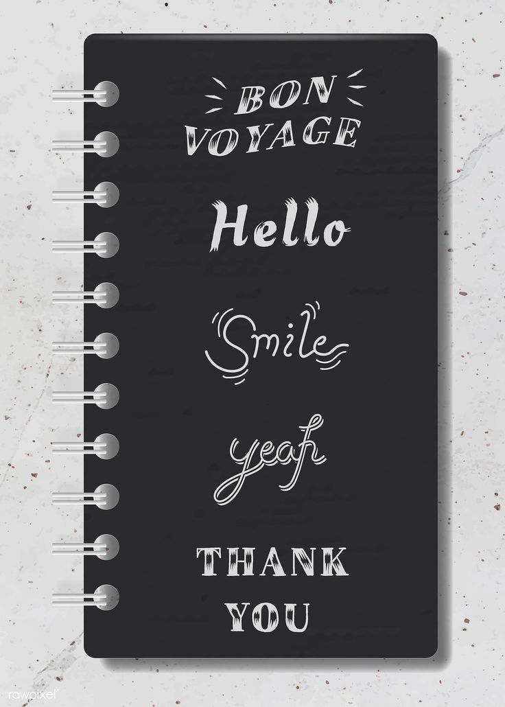 a spiral notebook with the words bon voyage hello smile yeaf thank you