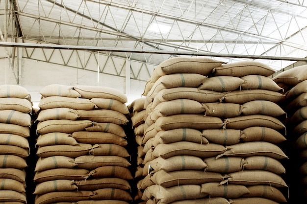 stacks of sand bags sitting next to each other