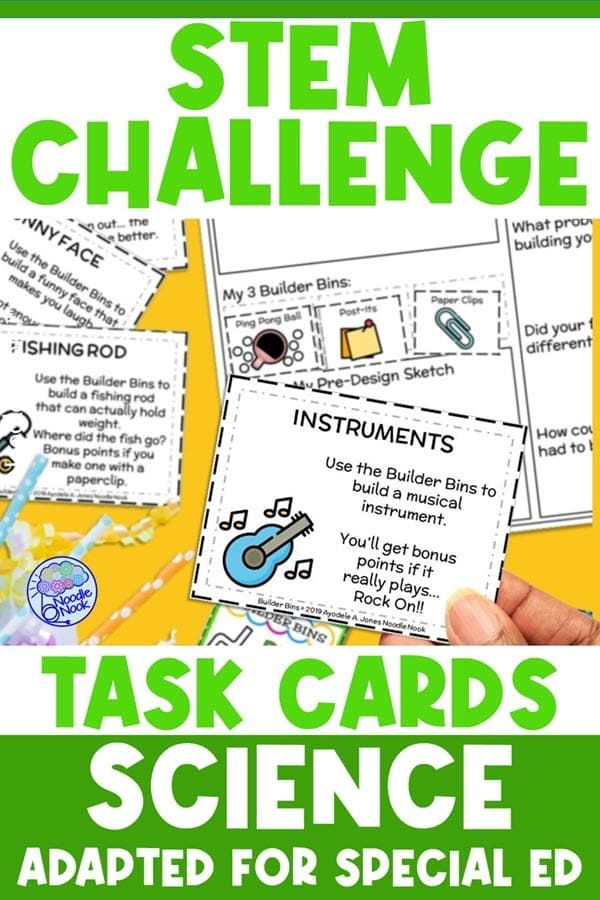 STEM challenge task cards are one of the greatest science center ideas for special ed. Use a classroom maker space materials and task cards to help students with some fun hands on learning in science. Science Center Ideas, What Do Scientists Do, Stem Task Cards, Student Cleaning, Stem Bins, Library Centers, Task Cards Free, Library Center, Stem Classroom