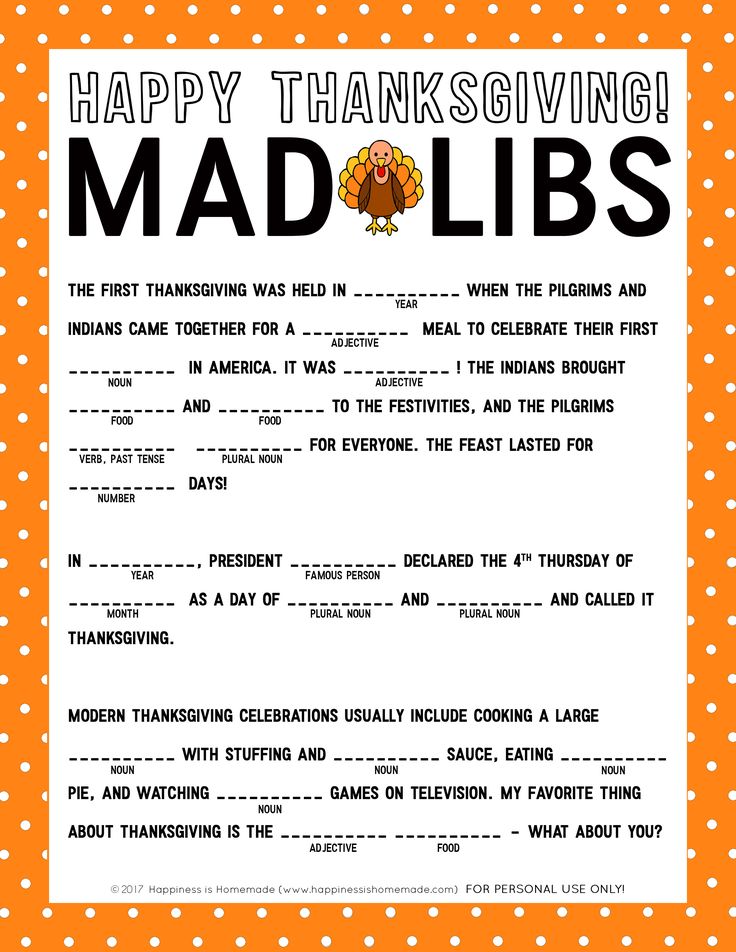 a happy thanksgiving mad libs printable for the kids to use in their classroom