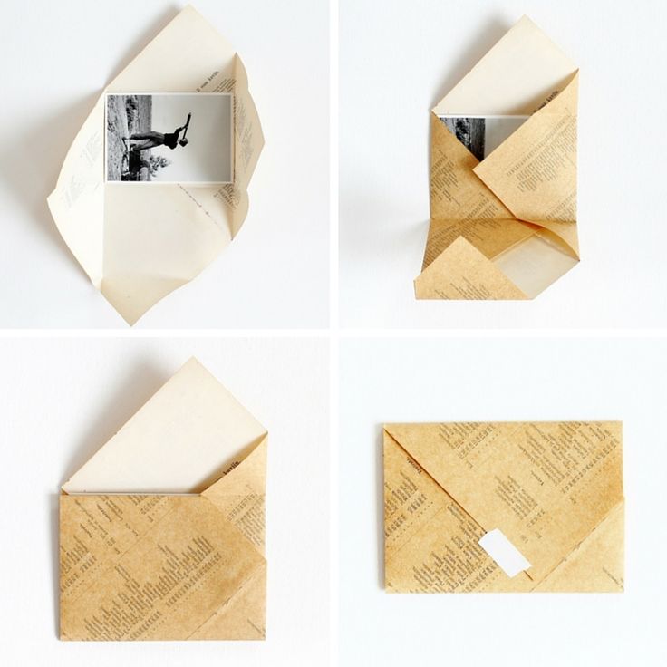 four pieces of folded paper are shown with pictures in the middle and one piece missing