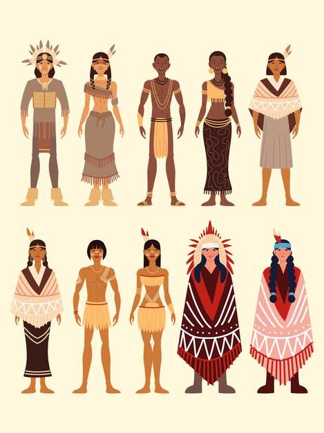 an image of native american people in different costumes and colors on a white background illustration