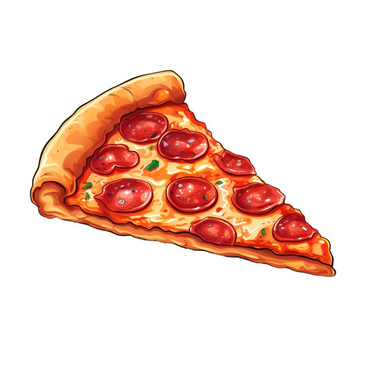 a slice of pizza with pepperoni and cheese on the top, drawn by hand