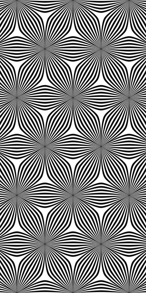 an abstract black and white pattern with wavy lines in the center, as well as circles