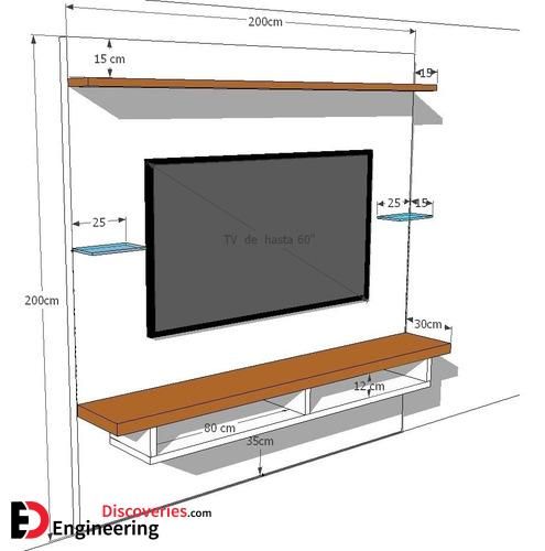 a drawing of a flat screen tv mounted on a wall with shelf space for shelves