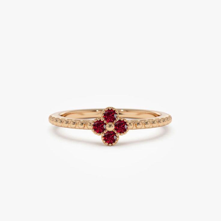 14k Ruby Clover Ring – FERKOS FJ Senior Rings, Clover Ring, Cute Engagement Rings, Garnet Jewelry, Local Jewelry, Princess Aesthetic, Dream Ring, Wardrobe Style, Wrap Rings