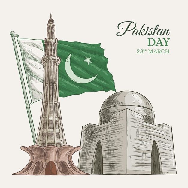 pakistan day with the flag and mina tower