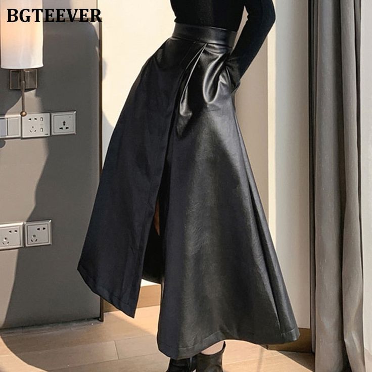 Brand Name: BGTEEVERSilhouette: A-LINEMaterial: Faux LeatherDecoration: PocketsOrigin: CN(Origin)Waistline: Natural FactorsPattern Type: SolidStyle: CasualDresses Length: Mid-CalfAge: Ages 18-35 Years OldGender: WOMENModel Number: BY3479item: women skirtssize: S,M,L Leather A Line Skirt, Pu Leather Skirt, Skirt For Women, Black Leather Skirts, Faux Leather Skirt, Mid Dresses, Online Fashion Stores, Leather Fashion, Classy Outfits