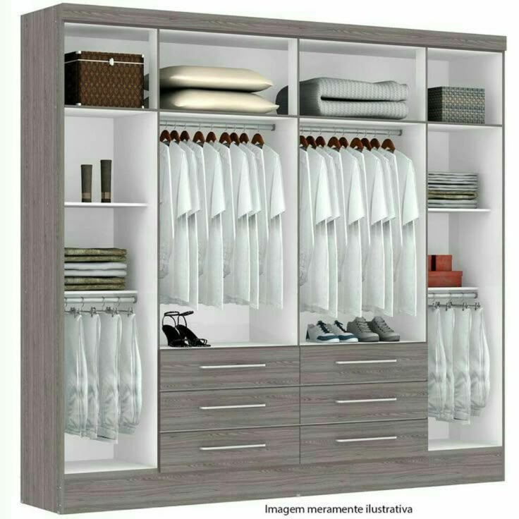 an image of a closet with clothes and shoes