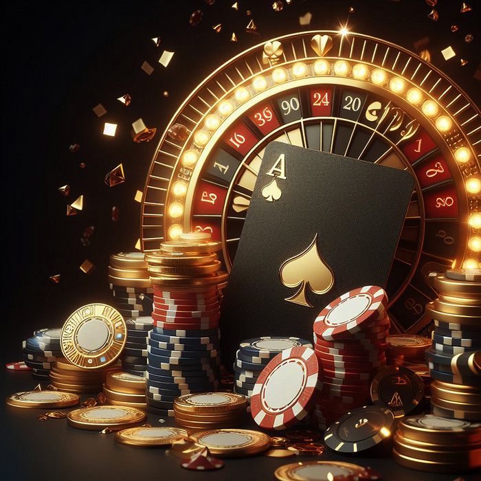 casino chips and poker cards with neon lights around them on a black background 3d rendering