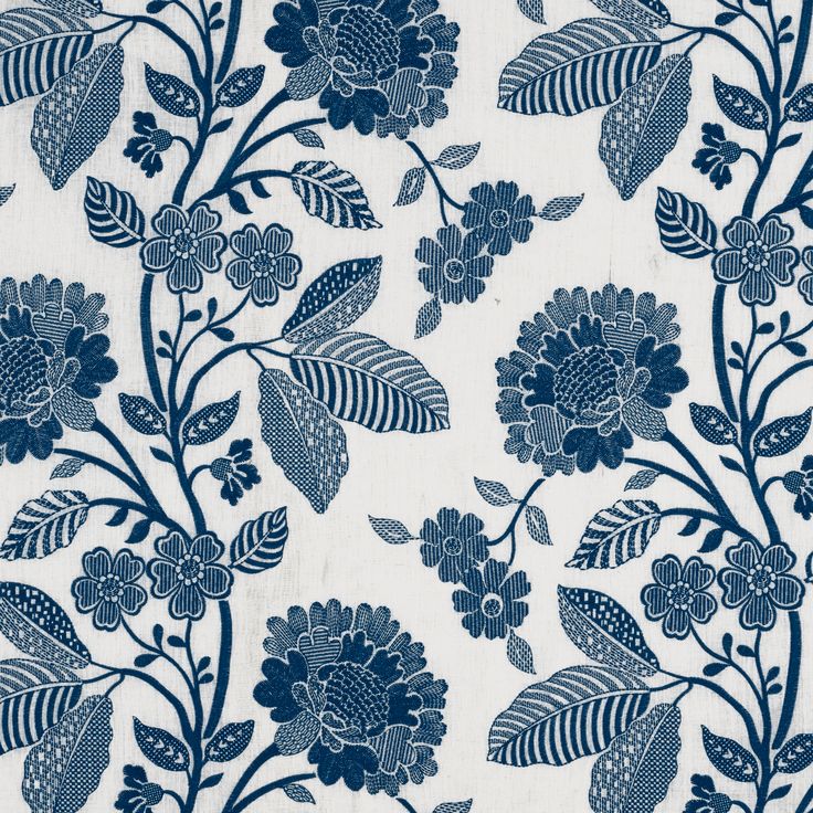 a blue and white floral print fabric