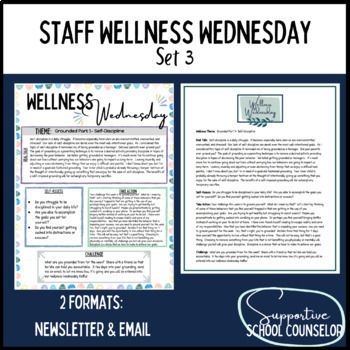 a blue and white poster with the words staff wellness wednesday written on it, next to a