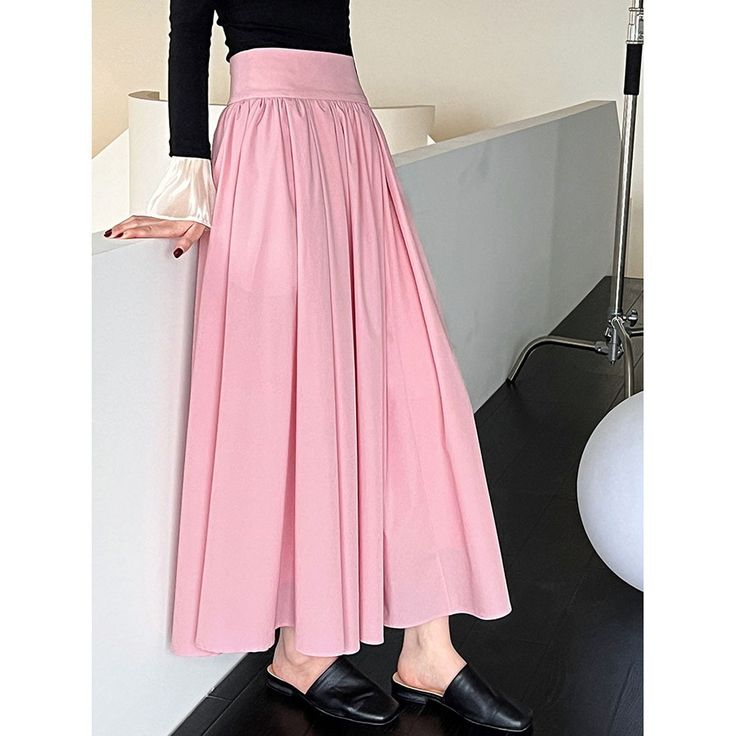 Fabric: 90% nylon + 10% spandex

Size: S, M, L

Multiple Color Selections: Pink

Skirt Type: Pleated Skirt

Season: Spring, Fall, Summer, Non-stretch Long Pink Skirt, High Waist Non-stretch Solid Color Skirt, Stretch Pleated Midi Skirt, High Waist Flowy Skirt With Wide Waistband, High Waist Skirt With Elastic Band, Stretch Pleated Skirt With Elastic Waistband, Relaxed High Waist Skirt With Elastic Waistband, High Waist Skirt With Elastic Waistband And Relaxed Fit, Spring High-waisted Skirt With Wide Waistband