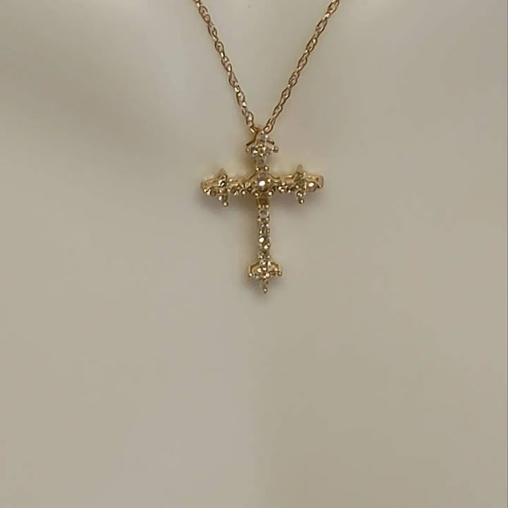 14 kt Yellow gold and .20ct diamond cross necklace 18" Gold And Diamond Cross Necklace, Gold Necklace For Quince, Cross Gold Jewelry, Wedding Cross Necklace, Good Cross Necklace, Gold Cross Necklace Aesthetic, Cross Necklace Aesthetic, Golden Cross Necklace, Gold Necklace Cross