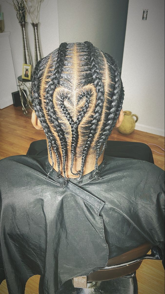 Cornrows With Heart Men, Heart Cornrows Men, Simple Braids For Men, Cornrow Hairstyles For Men Design, Heart Braids Men, Cornrow Hairstyles Men, Black Boy Hairstyles, Cornrow Braids Men, Hair Twists Black