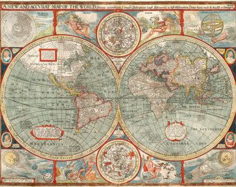 an old world map with many different types of maps on the front and back sides