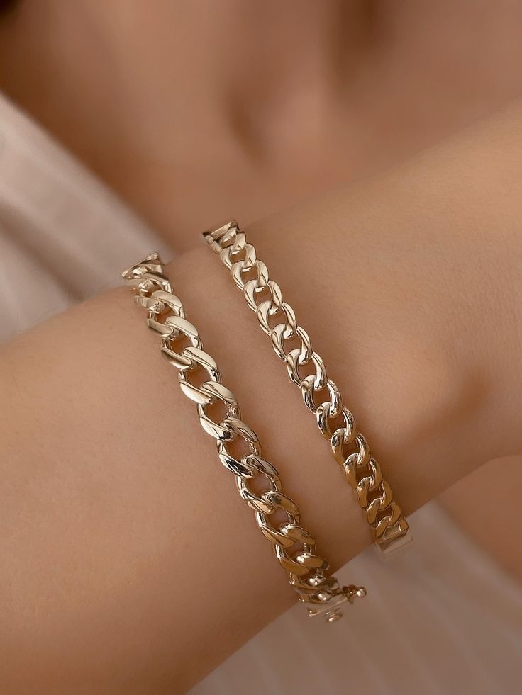 Take a walk on the wild side with this 14K Solid Gold Cuban Chain Bracelet! Stack it up with the Chain Cuff Bracelet or the 14k Gold Miami Cuban Bracelet for a daring and adventurous look. This Cuban Chain Bracelet Bangle is a must-have for any risk-takers looking to make a bold statement. 🎁 PRODUCT DETAILS  ✪ Standard fit for wrist size 5 inches to 7.5 inches  ✪ Gold Weight: Approx. Bracelet 1:  6.77-7,00 g --Bracelet 2:  9,16-10,50 g (Weight (+-) may vary by 10% since it is handmade)  ✪ Metal Gold Cuban Chain, Cuban Chain Bracelet, Cuban Bracelet, Solid Gold Bracelet, 1 Number, Miami Cuban, Walk On The Wild Side, Bracelet Chain, Stackable Bracelets