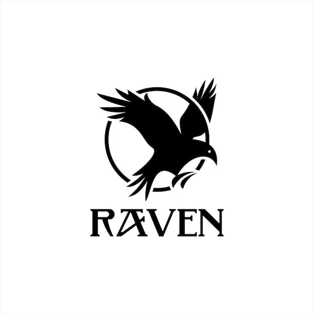 the raven logo is black and white with an image of a bird flying over it