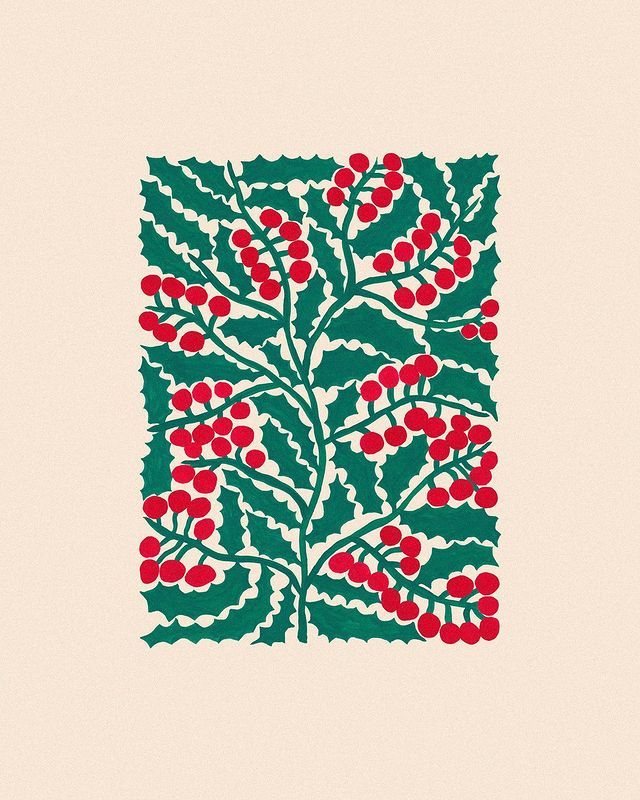 a red and green tree with berries on it's branches in a square pattern