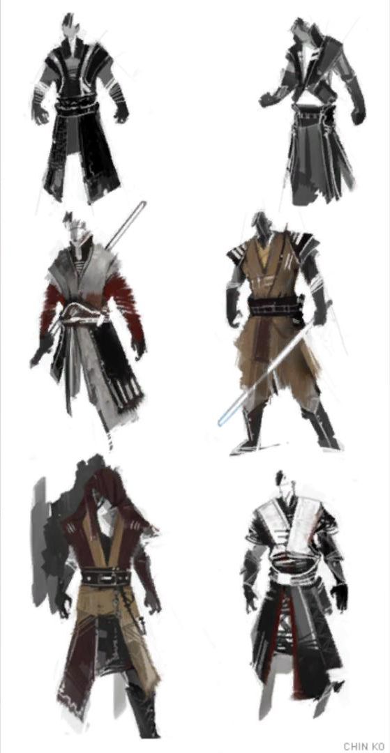 four different types of armor and swords