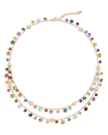 Marco Bicego 18K Yellow Gold Africa Multi Gemstone Dangle Double Strand Statement Necklace, 16.5 Gold Dangle Necklaces With Gemstone Accents, Marco Bicego, Statement Necklace, Jewelry Accessories, Yellow Gold, Gemstones, Yellow, Gold